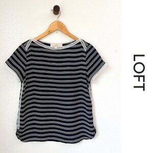 Loft Navy White Stripe Sheer Short Sleeve Top